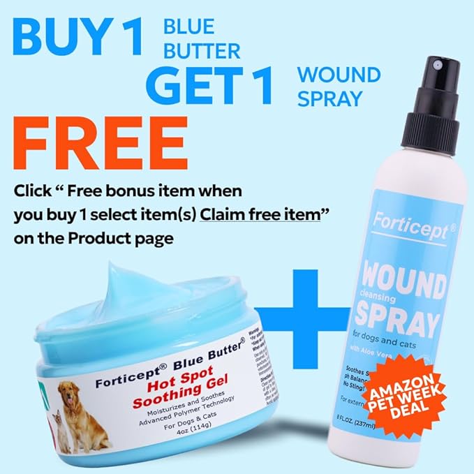 Forticept Blue Butter – Hot Spot Treatment for Dogs Cats | Dog Cat Wound Care | Skin Yeast Infections, Ringworm, Cuts, Rashes, First Aid Veterinary Strength Anti Itch Cream 4oz