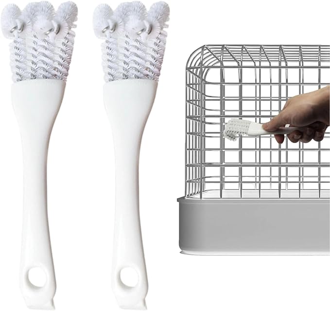 2-in-1 Birdcage Cleaning Tool (2PCS), Birdcage Cleaning Brush with Long Handle and Guano Removal Scraper, Parrot Cage Cleaning Accessories