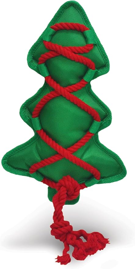 Multipet 16" Christmas Canvas Tree Cross Rope & Squeaker Holiday by (One Toy)