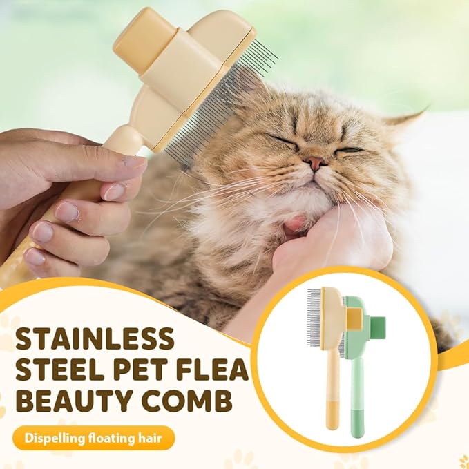 Cat Self Cleaning Pet Hair Removal Comb, 2026 New Cat Grooming Brush, Pet Comb with Long Short Stainless Steel Metal Teeth, Pet Grooming Supplies for Cat, Dog (2, Yellow)