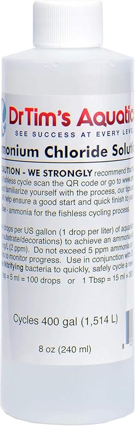 Dr Tim's Aquatics Ammonium Chloride Aquarium 100% Natural – 8 Oz. (Dr Tims Aquatics Ammonium Chloride | Saltwater Freshwater and Reef Aquariums, 100% Natural, 8 Oz)