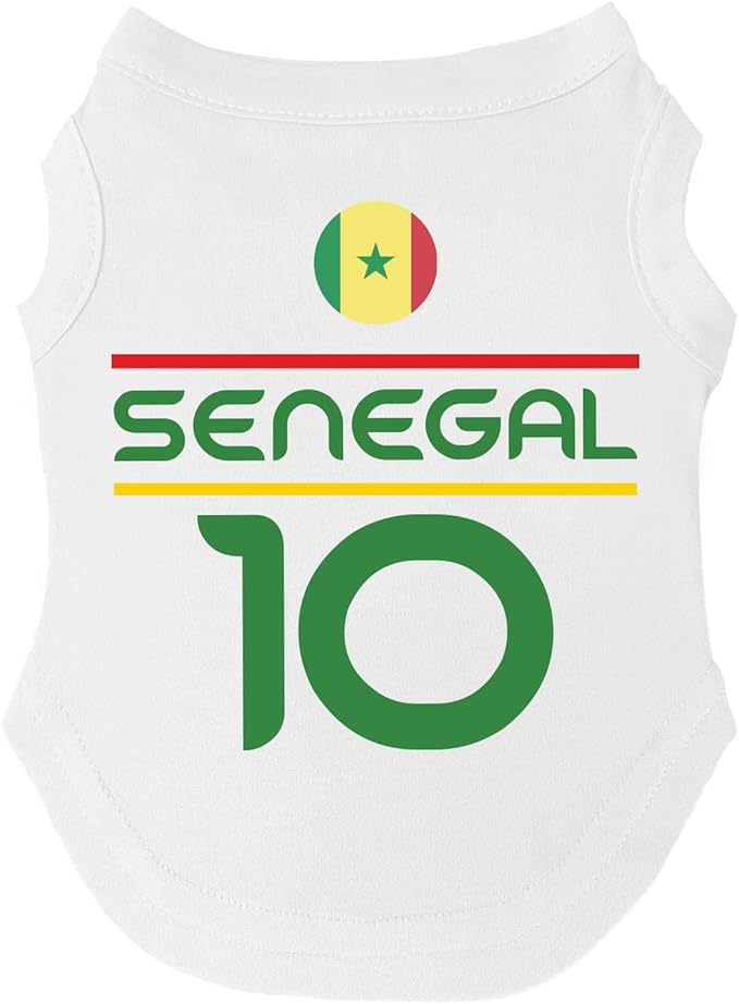 Senegal Flag Soccer Jersey Style Dog Tee Shirt | Sleeveless Breeds | International Soccer | Game Day |White, X-Large 1658