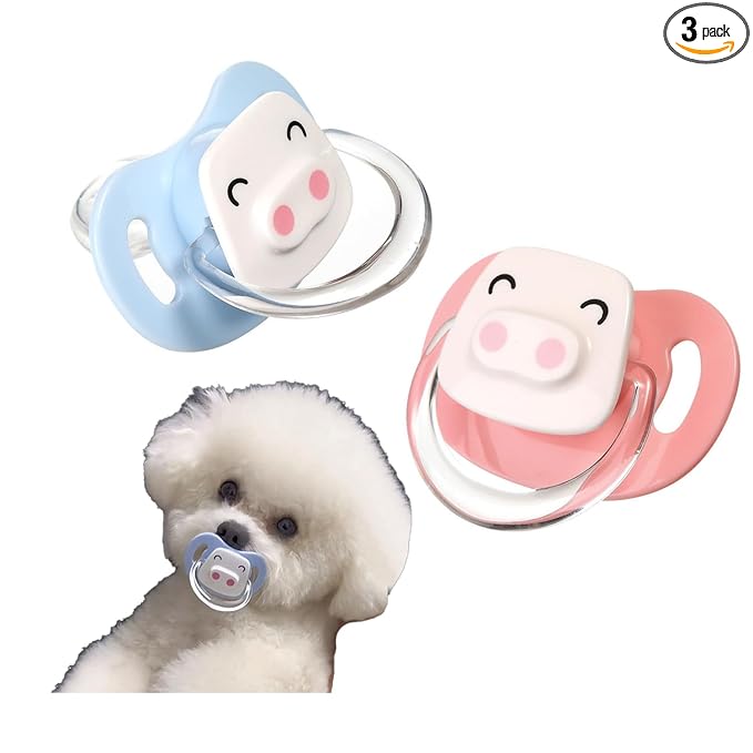 Puppy Kitten Pacifie, Pet Dog Silicone Pacifier Toy, Puppy Calming Chews for Dog Cat, Silicone Pacifier Accessories for Dog Cat (Deluxe Version: Blue+Pink)