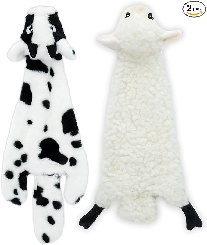 Best Pet Supplies Squeaky Dog Toys with Soft Durable Fabric for Small, Medium and Large Pets Interactive Toy for Indoor Play, Supports Active Biting and Play - Sheep, Cow, Medium
