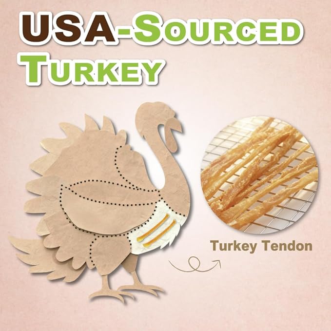 A Freschi srl Turkey Tendons for Dogs, USA-Sourced, Healthy Dog Treats, Rawhide-Free Puppy Chews, Long Lasting, All Natural, Hypoallergenic Dog Treats for Small Breeds, 6 Count Pack Ring (S)