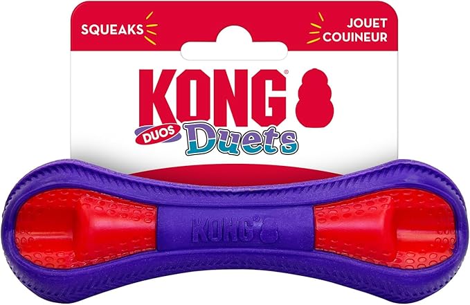 KONG Duets Duos Bouncy Dual Color Squeaky Toy fot Dogs (Bone, Small)