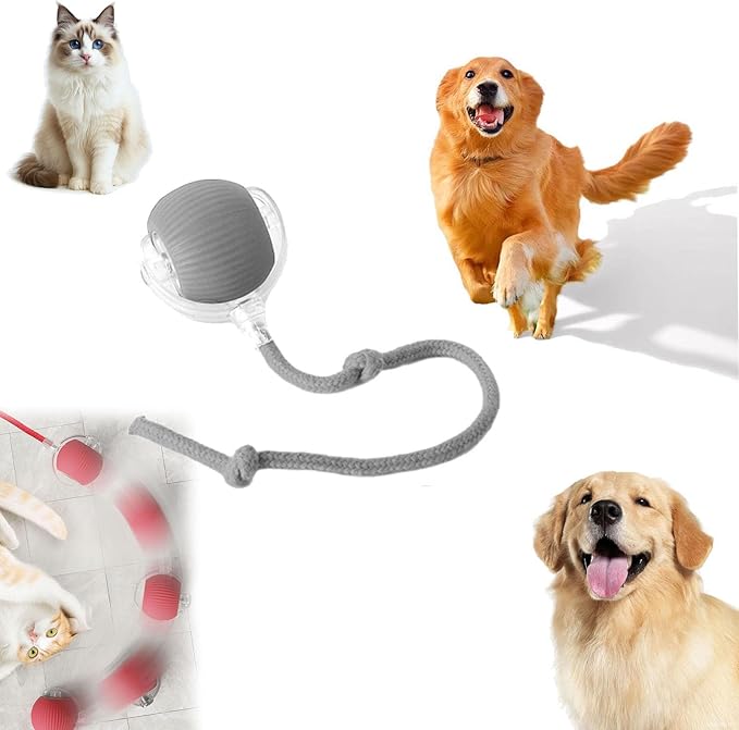 Smart Motion Pet Ball V2, Smart Interactive Rolling Pet Ball, Automatic Obstacle Avoidance ＆ Quiet Cat Toy with a Long Tail, The Ultimate Boredom-Buster for Both Cats and Dogs (Gray)