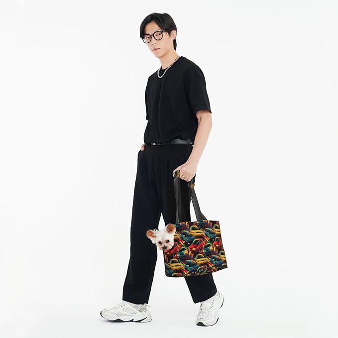 Red and Blue Cars (1) Print Foldable Pet Tote Bag, Shoulder Carrier for Small Dogs and Cats