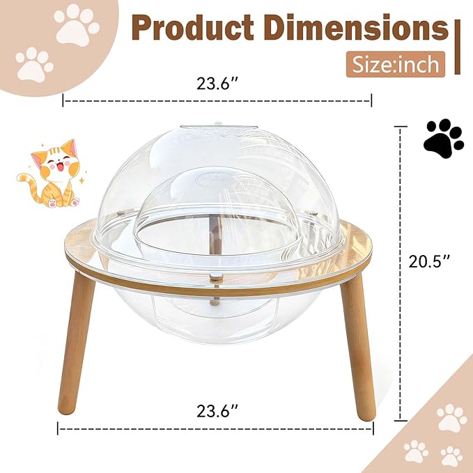 Cat Fish Tank, Interactive Orbit Fish Tank for Cats - 360° Immersive Cat Tv with Internal Tunnel, Heavy-Duty Plywood Base 4mm Thick Acrylic, Indoor Cat Enrichment Furniture