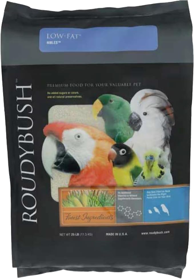 Roudybush Low Fat Food for Adult Birds & Chicks - Scientifically Formulated Bird Feed - Bird Food Pellets w/ Corn, Wheat, Soy & More - Nutritious & Healthy Feed for Birds (Nible, 25lb)