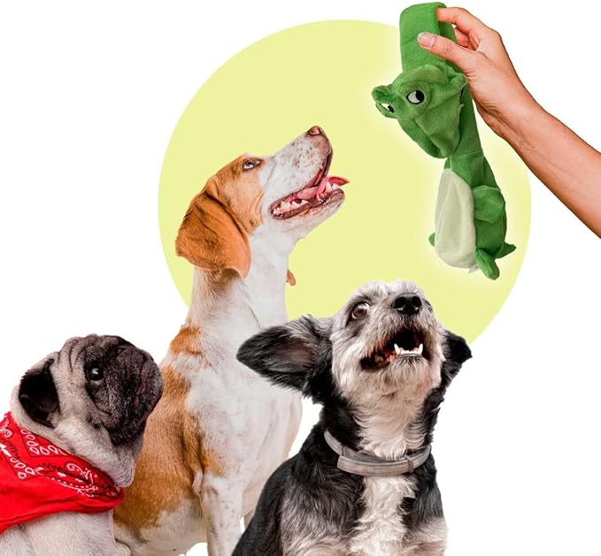 Trenton Gifts Extra Long Stuffing Free Dog Toys with Squeaker. Set of 2. Giraffe and Alligator