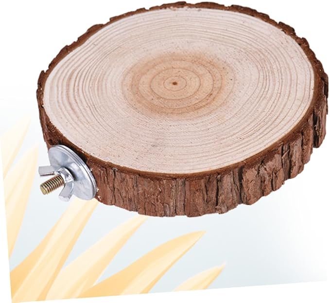 BESTonZON Round Wooden Pet Platform Stand Rack for Animals Natural Wood for Parrots Hamsters and Gerbils Bird Cage Accessory