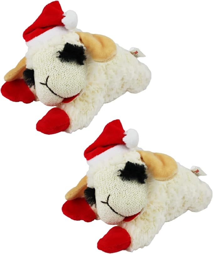 Lamb Chop Christmas Dog Toy with Santa Hat 6", 2 Pack