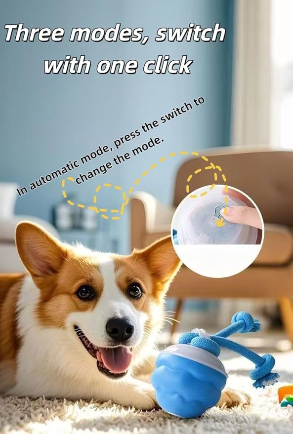 Interactive Dog Toy Ball with Smart Obstacle Avoidance, Irregular Movement, and Simulated Bird Calls, Suitable for Dogs and Cats. Type-C Charging (Blue, with 1 Free Knot).