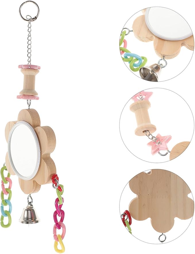 ERINGOGO Parrot Bird Mirror Hanging Chewing Swing Pet Bird Cage Accessory Sturdy Large Mirror for Cockatiels