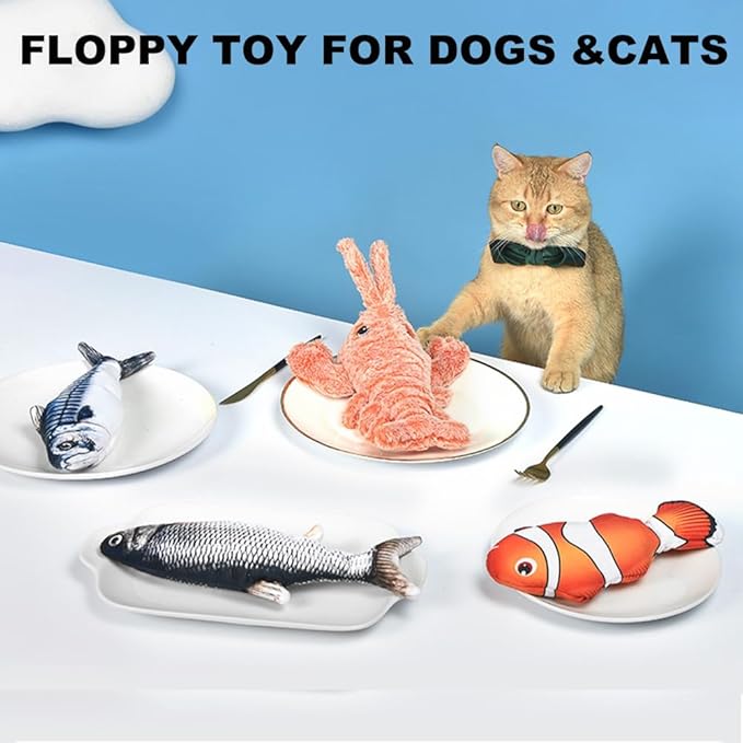 Floppy Fish Interactive Dog Toy, Funny Wiggly Fish Dog Toy for Small/Medium/Large Dogs, USB-Rechargeable Dog Chewing Teething Moving Toy for Indoor Outdoor Puppy and Cats