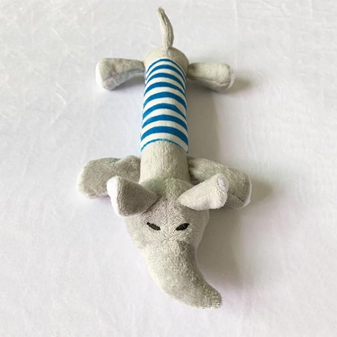 TOPINCN Dog Plush Toy, Clean Teeth Cleaning Striped Animal Flexible Dog Squeaky Plush Toy with 4 Legs for Cat for Outdoor (Elephant)