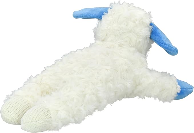 Multipet Lamb Chop Dog Plush Toy - Squeaky Toy for All Dogs - Durable Oxford Lining - Stuffed Animal for Cuddling & Playing (10.5", Blue Paws)