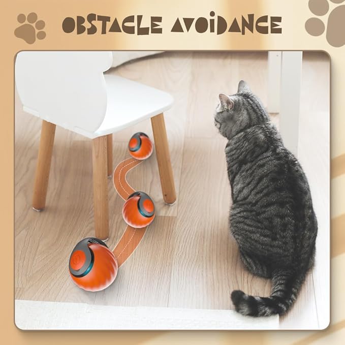 Speedy Toy Cat Toy, 2025 NewUSB Rechargeable Smart Cat Toys Ball Smart Automatic Rolling Pet Ball, Interactive Cat Toys Ball for Indoor Two Speed Adjustment with Replacement Tail (Orange)