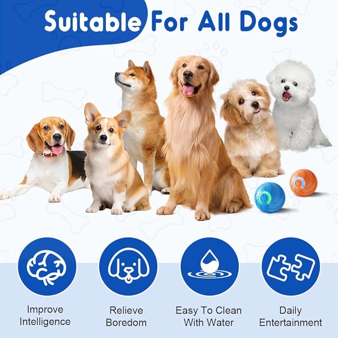 Shaky Ball Toy for Dogs, 2025 Upgrade Automatic Moving Dog Balls Vibrating Dog Balls, Rechargeable Interactive Rolling Dogs Ball Shaking Moving Toy with LED Lights for Cats (Blue-2pcs)