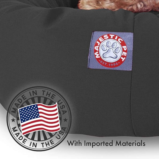 Majestic Pet 32 Inch Poly-Cotton Sherpa Calming Round Dog Bed - Washable, Soft, with Head Support - Fluffy Donut Design, Gray (32x23x7 Inch) - Medium