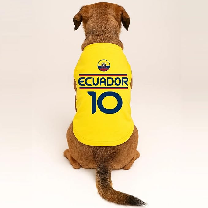 Ecuador Flag Soccer Jersey Style Dog Tee Shirt | Sleeveless Breeds | International Soccer | Game Day |Yellow, 3X-Large 1787