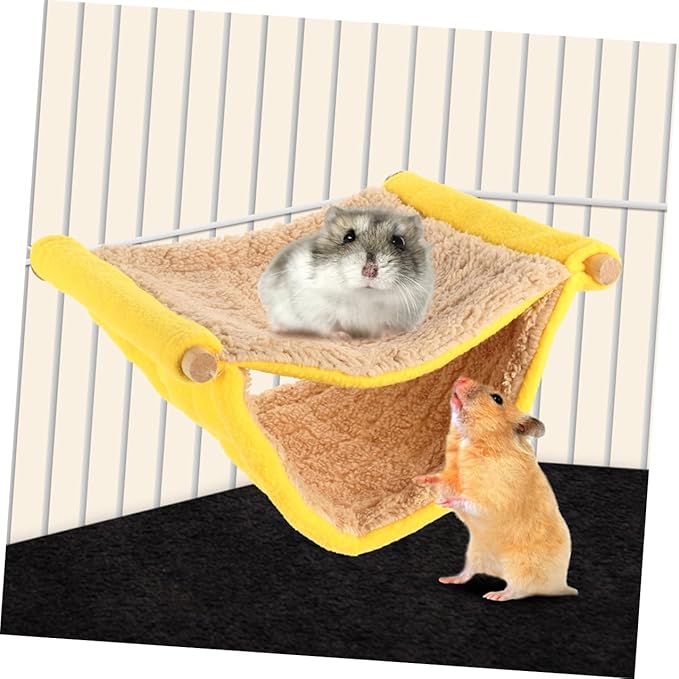Small Animal Hanging Hammock Double Layer Plush Pet Bed Yellow Soft Sleeping Nest for Hamsters Parakeets and Small Birds Cage Accessory