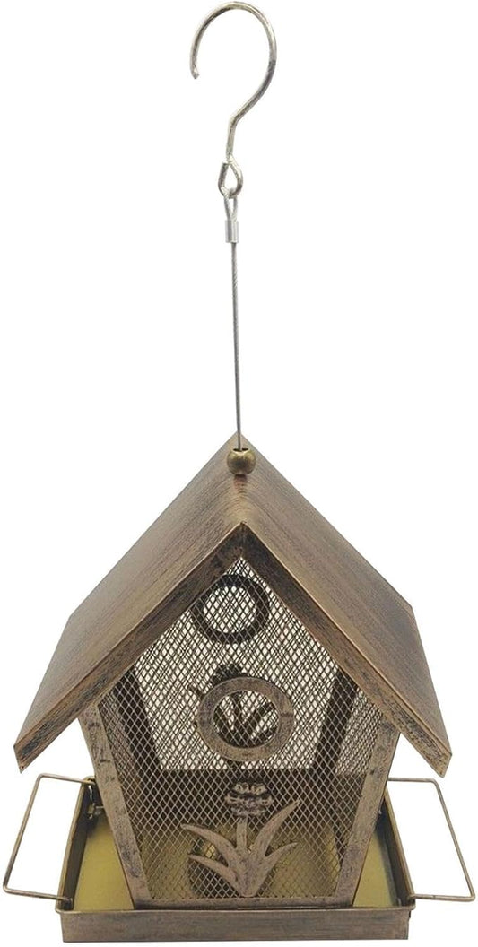 Bird Feeder Squirrel Proof - Metal Weatherproof House - Outdoor Small Bird Feeder with Buckle,for Backyard Deck Balcony Tree Yard Bluebird Finch Birding Feeding