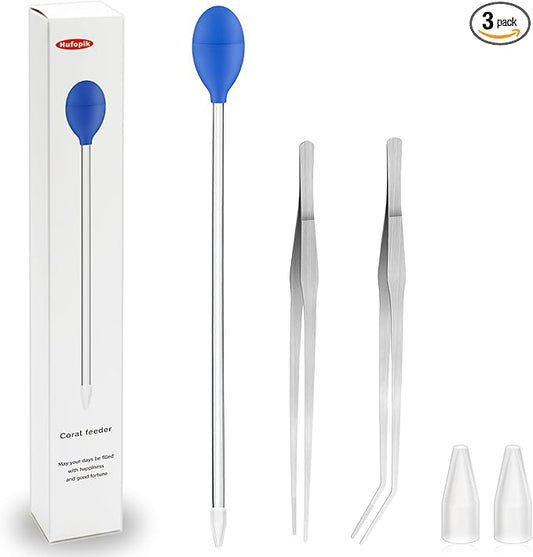1 Pc 18.5 in Long Pipette with 2 Pc Stainless Steel Feeding Long Tweezers for Fish Tank Coral Food Feeder Long Syringe Aquarium Coral Feeding Tube for Marine Fish Reef Aquatic Plant