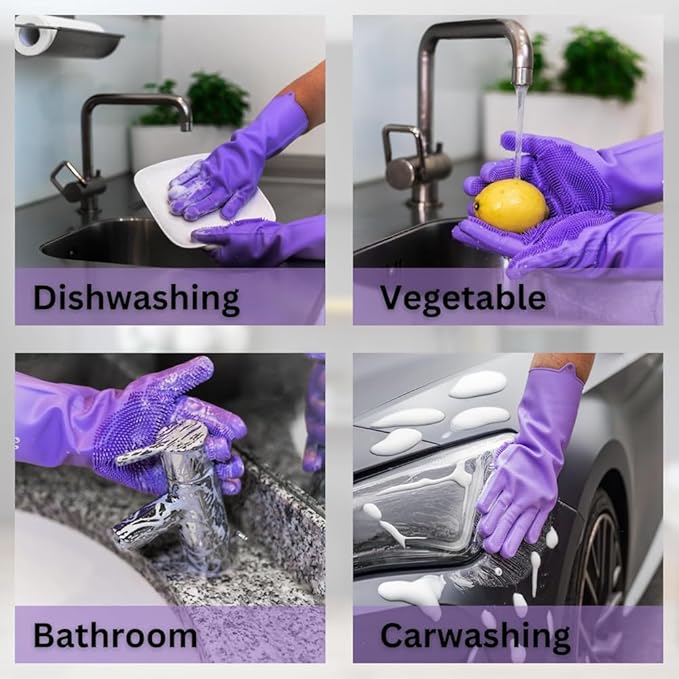 Pet Grooming Gloves Silicone Gloves with High-Density Teeth Enhanced Five Finger Design for Dogs Cats Bathing Massaging (Purple)