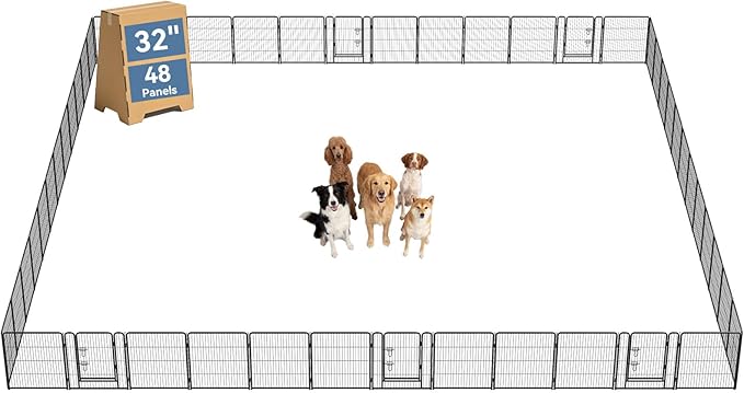 DUMOS Dog Playpen Indoor, Metal 32 Inch 48 Panels Foldable Pet Fence with Door, Outdoor Small Medium Large Dog Puppy Portable Exercise Play Pen for RV Camping, Trips, Play Yard