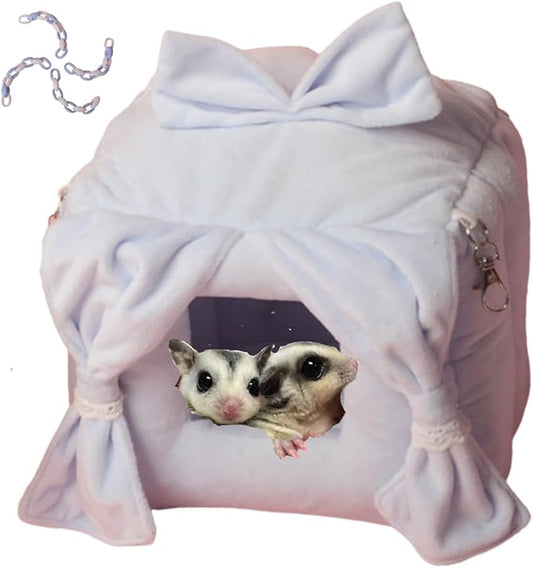 Warm Sugar Glider Nest with Hooks and Acrylic Chains Bird Cage Accessory Hamster Hammock Swing Parrot Small Animal Hanging Bed for Parrot Squirrel Cockatiel (Blue,Small)