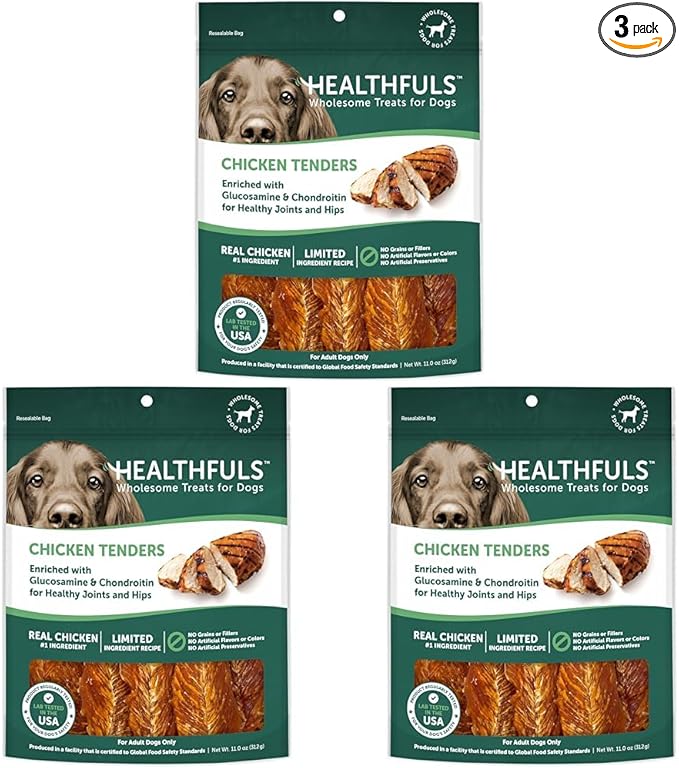 HEALTHFULS Chicken Tenders Dog Treats with Glucosamine & Chondroitin, 11oz (Pack of 3)