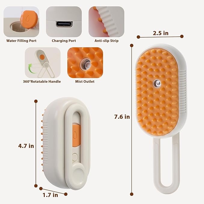 4 in 1 Cat Steam Brush for Shedding, Rechargeable Pet Groomer Brush with Steam, Multifunctional Anti-Static Hair Removal Comb for Cats and Dogs, Used for Massage, Cleaning, Shedding & Combing (Khaki)
