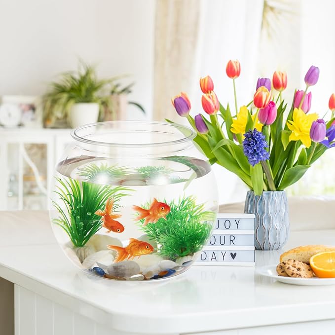 Abaodam 8.66 Inch Round Desktop Fish Tank Small Clear Plastic Fish Bowl Aquarium for Betta and Aquatic Plants Home Office Garden Decoration