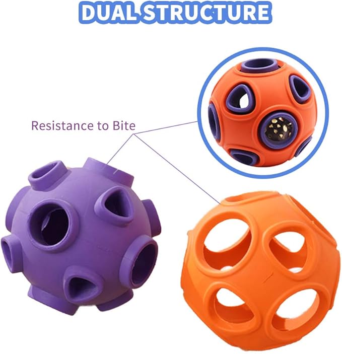 WishLotus Interactive Dog Toy With Ring Bell Squeak - Rubber Bouncy Ball for Pet Exercise, IQ Training, Search & Catch - Bite Resistant Chewing Puzzle Toy (L, Orange&Purple)