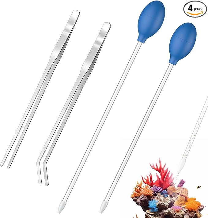 Pawfly Aquarium Coral Feeder Kit, 13.7" & 15.7" Long Tube with 11" Long Tweezers, Coral Food Feeders for Reef Marine Fish Shrimp, Long Acrylic Syringes with Stainless Steel Aquarium Tweezers