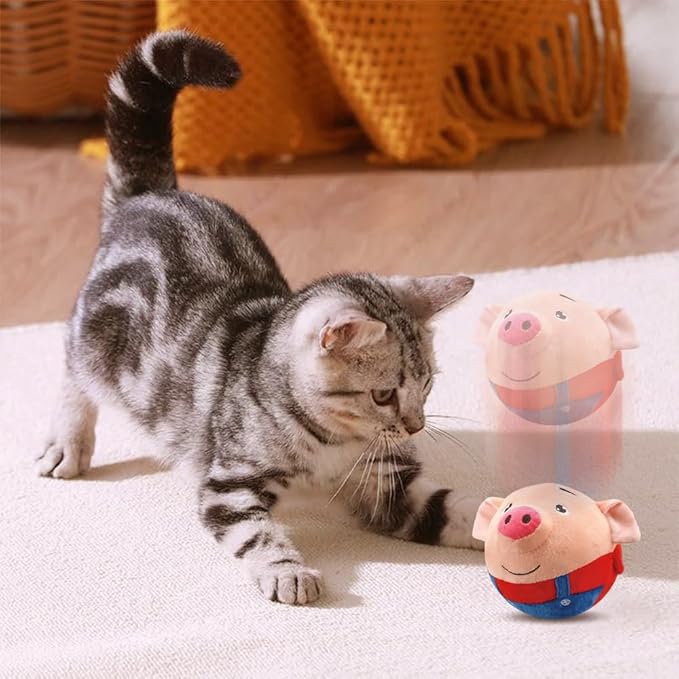 Interactive Dog Toys, 2026 Active Moving Pet Plush Toy, Squeaky Moving Dog Toy Ball, Washable Cartoon Pig Sound Electronic Dog Toy, Shake Bounce Boredom Talking Toys for Dog Cats (Red Pig)