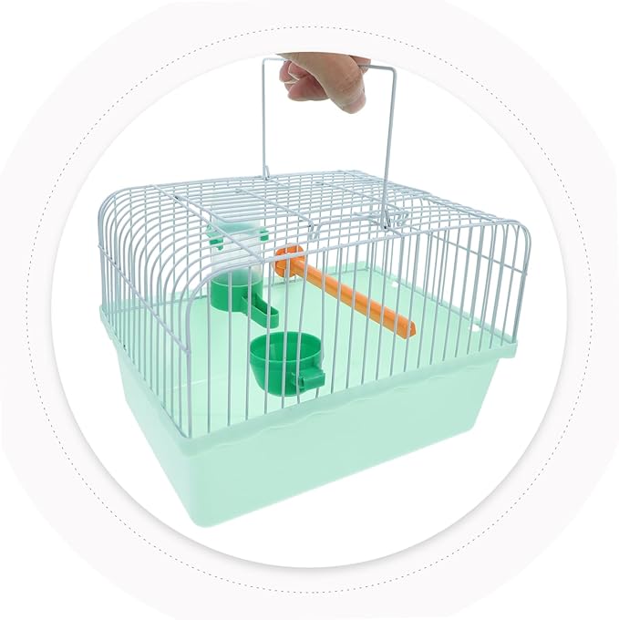 POPETPOP Portable Bird Cage Waterer and Food Box for Travel Spacious Metal Bird Carrier Perch for Parrots and Lovebirds Easy to Clean and Store