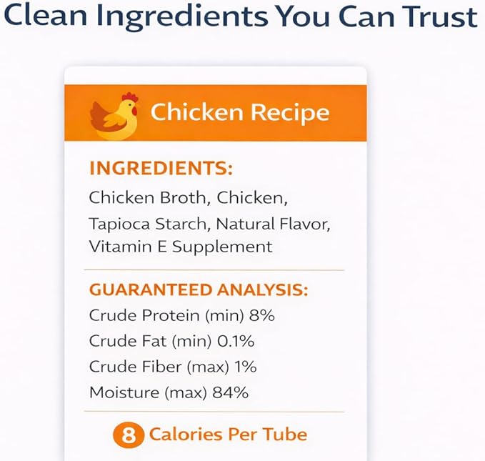 Lickable Cat Treats Squeezable Chicken Puree Tubes (12 x 0.5oz) | Grain Free Creamy Wet Treats for Picky Eaters Kittens Adults High Protein Moisture Rich Food Topper Bonding Snack