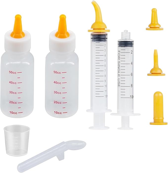 Pet Feeding Bottle and Syringe Set, Pet Nursing Bottle, Silicone Nipples, Feeder Kit for Small Animal, Newborn Puppies and Kittens, Rabbit, Squirrels (Yellow)