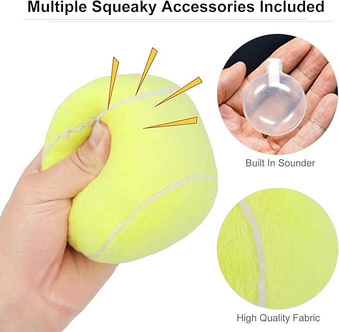Dog Toys Balls - Chewable Plush Tennis for Dogs, Soft Pet Squeaky Ball Stuffed with Fluffy, Durable Indoor & Outdoor Dog Puzzle Toy, Birthday for Puppy Small and Medium Breeds