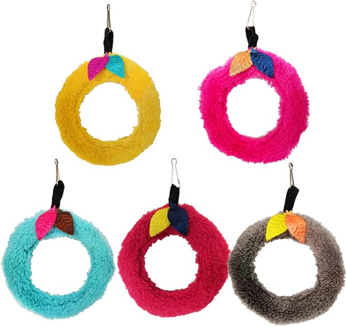COLLBATH Bird Cage Toys Parrot Perch Toy Pet Ring Soft Plush Bird Swing for Conures Cage Decor