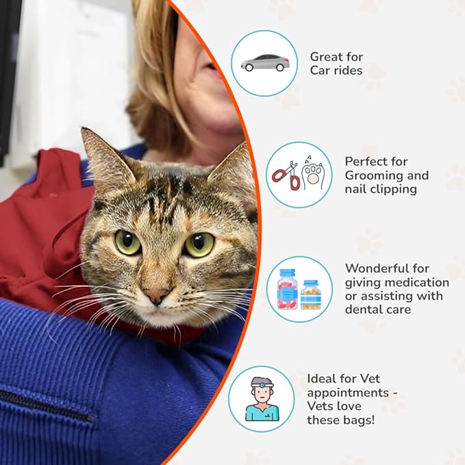 Cat-in-the-Bag Cozy Comfort Carrier - Extra Large Red Cat Carrier Soft and Pet Carrier for Nail Trimming, Vet Visits, Medication Administration, Dental Care, and Travel