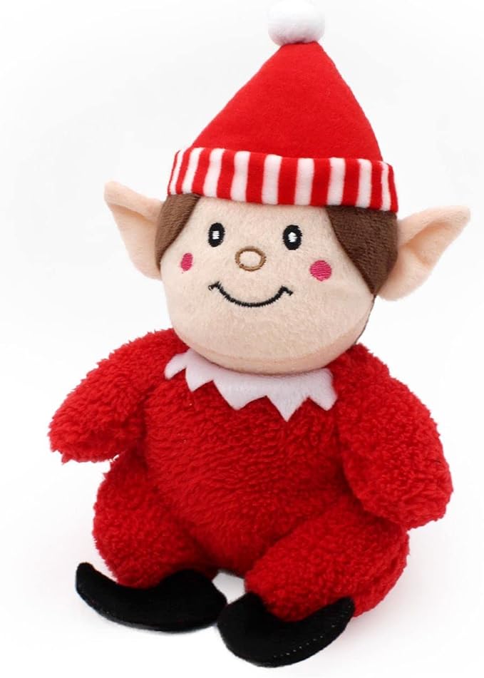 ZippyPaws Cheeky Chumz Christmas Dog Toy - Plush Squeaky Holiday Dog Gifts for Small & Medium Puppy Dogs, Interactive Hide & Seek Stocking Stuffers for Pets - Red Elf