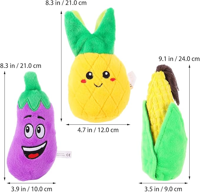 Angoily Pet Sound Toy Set 3-Pack Interactive Squeaky Dog Cat Toys Fruit Vegetable Design Educational Play for Small Dogs 9.44X3.54X3.54 Inch