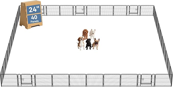 DUMOS Dog Playpen Indoor, Metal 24 Inch 40 Panels Foldable Pet Fence with Door, Outdoor Small Medium Large Dog Puppy Portable Exercise Play Pen for RV Camping, Trips, Play Yard