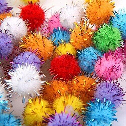 Random Color Mini Colorful Sparkly Glitter Tinsel Pompom Balls Toys f/Dog Cat Bird Pack of 100 Nice and Professional Pet Supplies