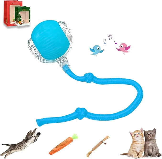 2026 New Generation Interactive Cat Toys Indoor, 360° Smart Automatic Cat Ball Three Modes with Long-Lasting Durability, for All Cats & Dogs (Blue, Wake Birdsong)