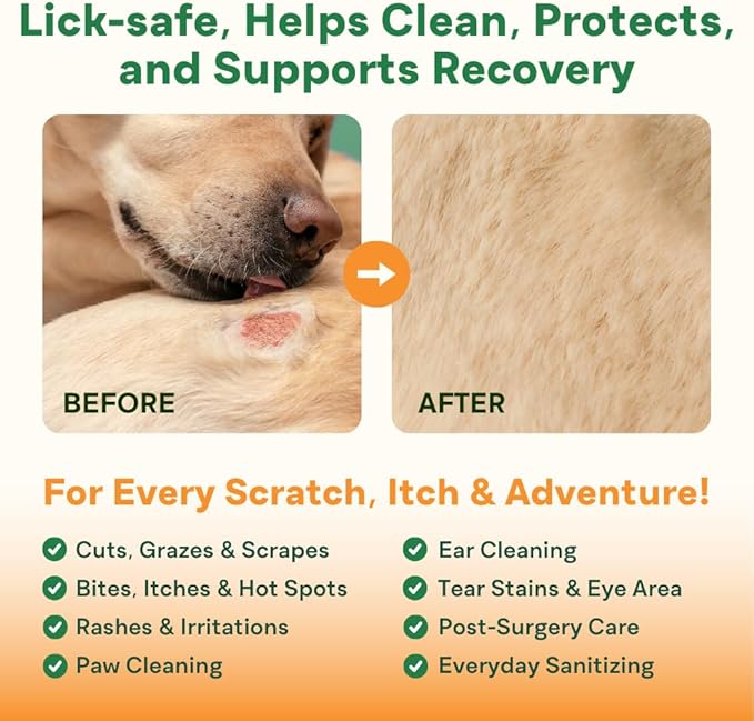 Sting-Free Wound & Skin Care Spray for Dogs, Cats & Pets | Vet-Grade Repair Mist for Cuts, Hot Spots, Rashes, Burns & Itch Relief | Non-Toxic, No Alcohol, Lick-Safe, No Residue (4 fl oz)